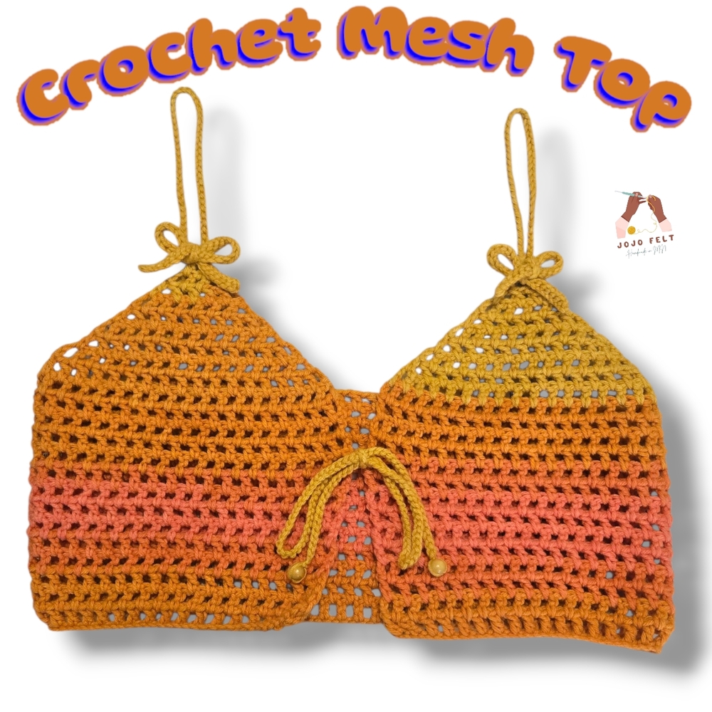 Orange and Pink Crochet Mesh Top, HandmadebyMe, MD/LR, Versitile